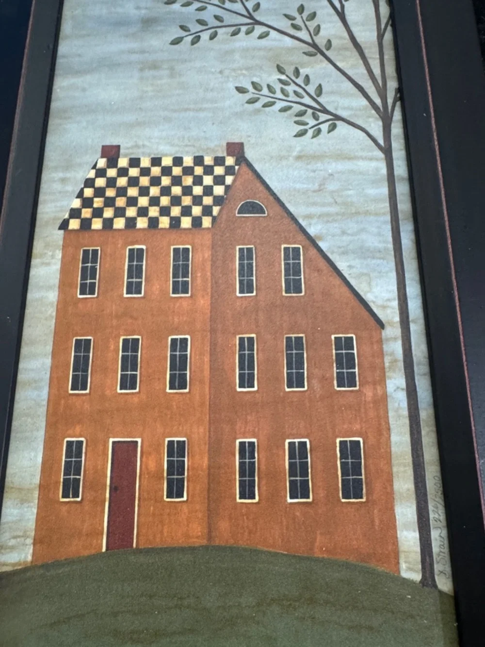 Rustic Farmhouse wall Framed Rooster and House folk Art